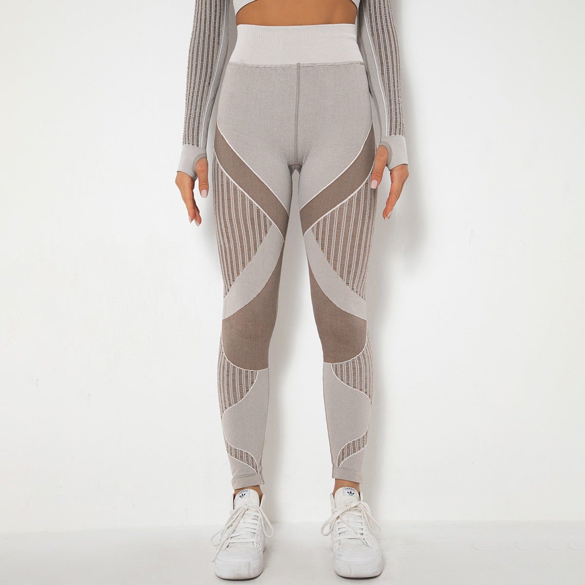 Leggings de yoga taille haute ajourés sans coutures pour femmes - Vêtements de sport ajustés