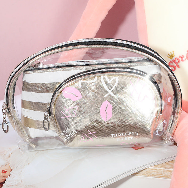 Trousse de maquillage en PVC à grille simple et tendance pour femme