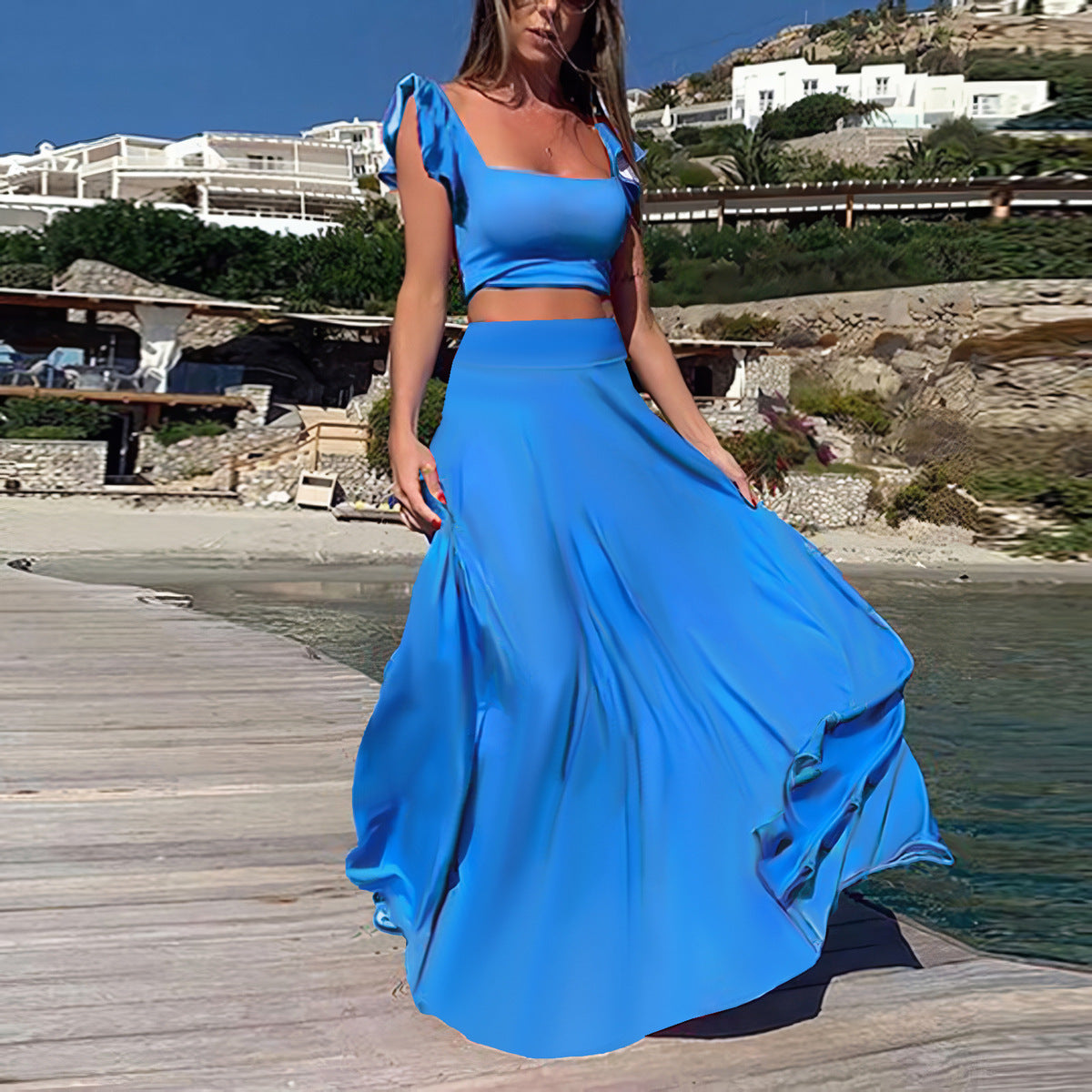 Women Fashion Solid Color Milk Fiber Two-Piece Set