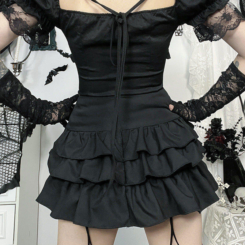 Women Diablo Punk Gothic Multi-Layer Black Skirt