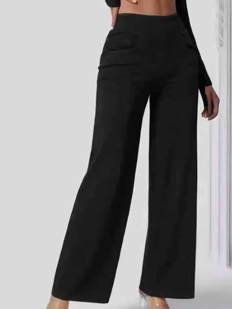 Women Fashion Casual Solid Color High Waist Wide Leg Jeans