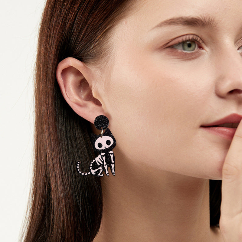 Halloween Women Funny Horror Black Cat Earrings