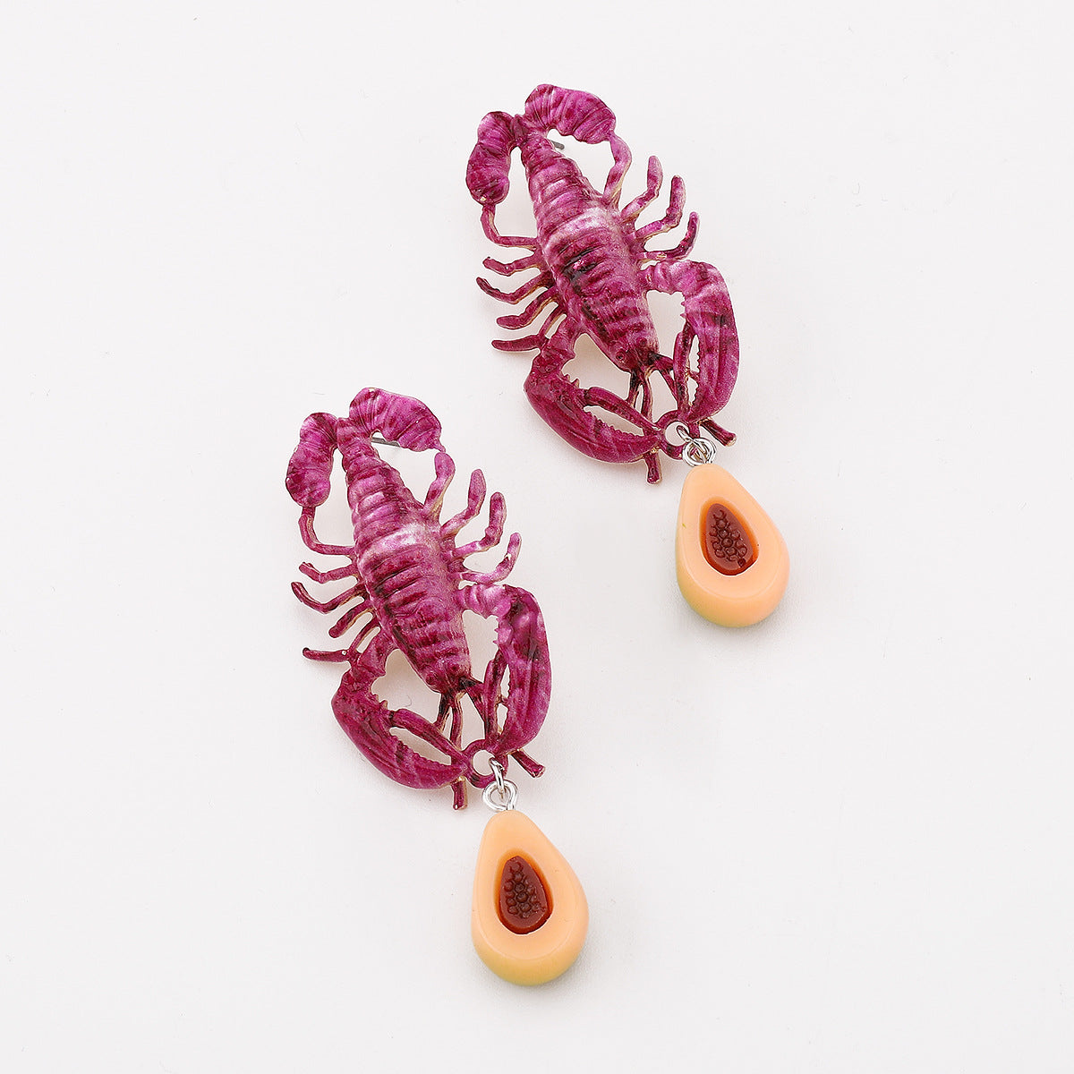 Boucles d'oreilles pendantes vintage en émail motif homard
