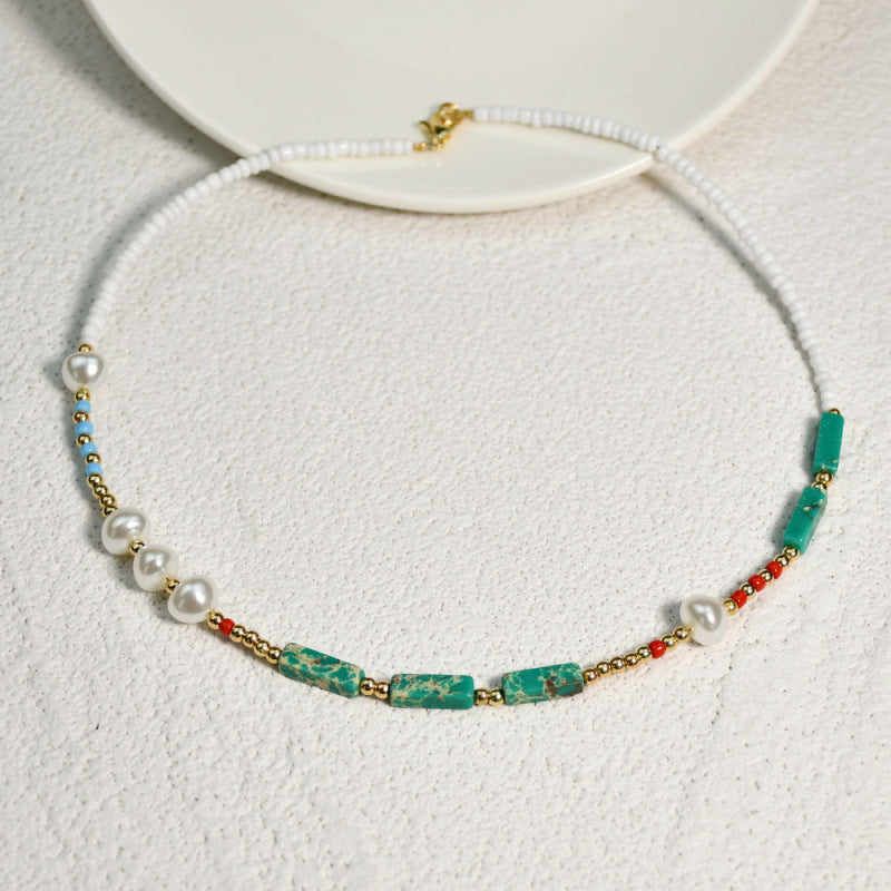 Collar de ágata de verano con perlas de estilo bohemio