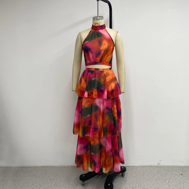 Vestido elegante sin mangas con cuello redondo y estampado a la moda para mujer