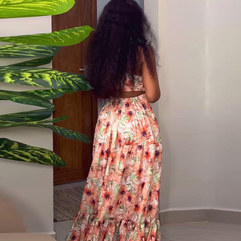 Women Fashion Sexy Vacation Floral Print Dress