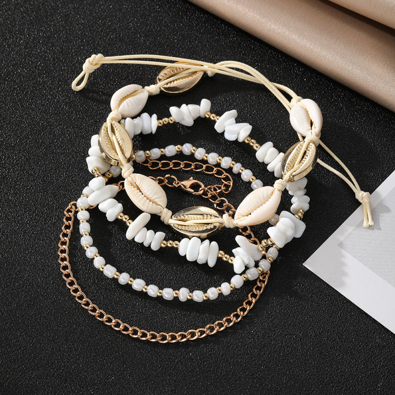 Conjunto de conchas tejidas con cuentas sencillas de moda bohemia para mujer