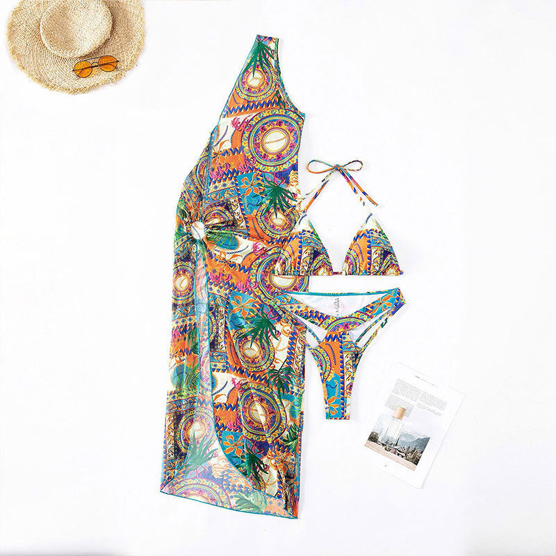 Conjunto de bikini bohemio de verano con estampado gráfico para mujer