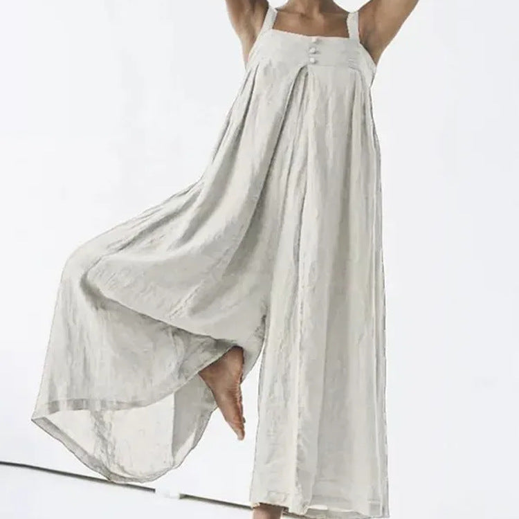 Women Fashion Casual Solid Color Cotton Linen Jumpsuits