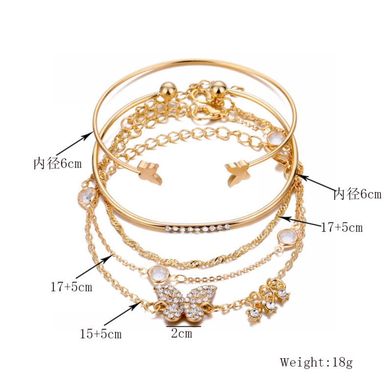 Conjunto de pulsera de mariposa con cristales y diamantes de imitación abiertos de moda bohemia