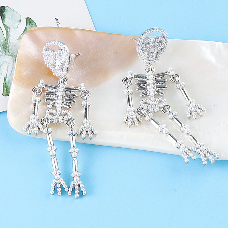 Halloween Fashion Pearl Skull Drop Earrings