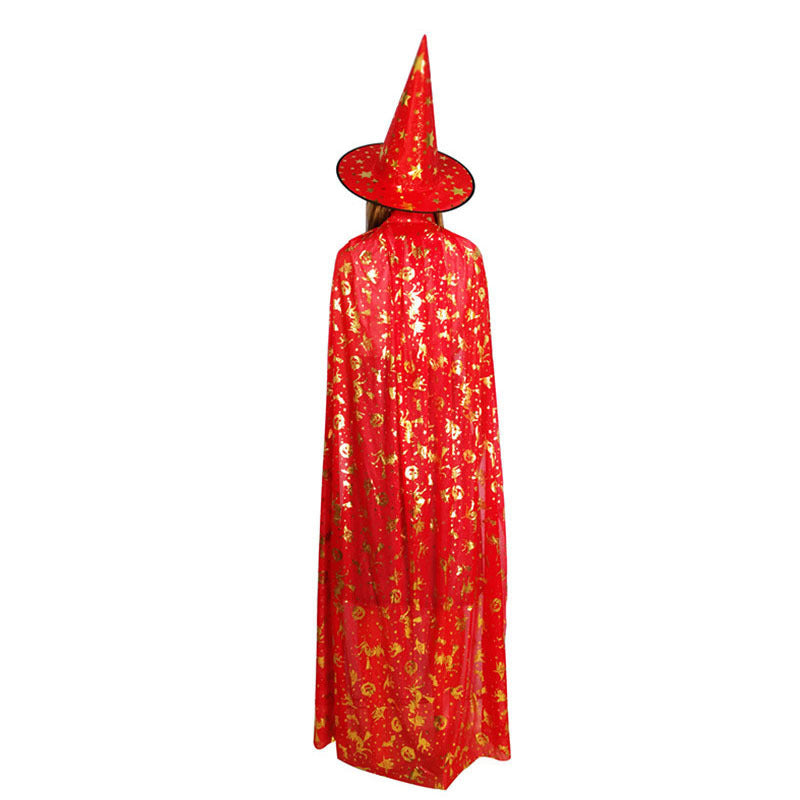 Costume de performance de bal d'Halloween pour enfants et adultes, cape et chapeau de sorcière