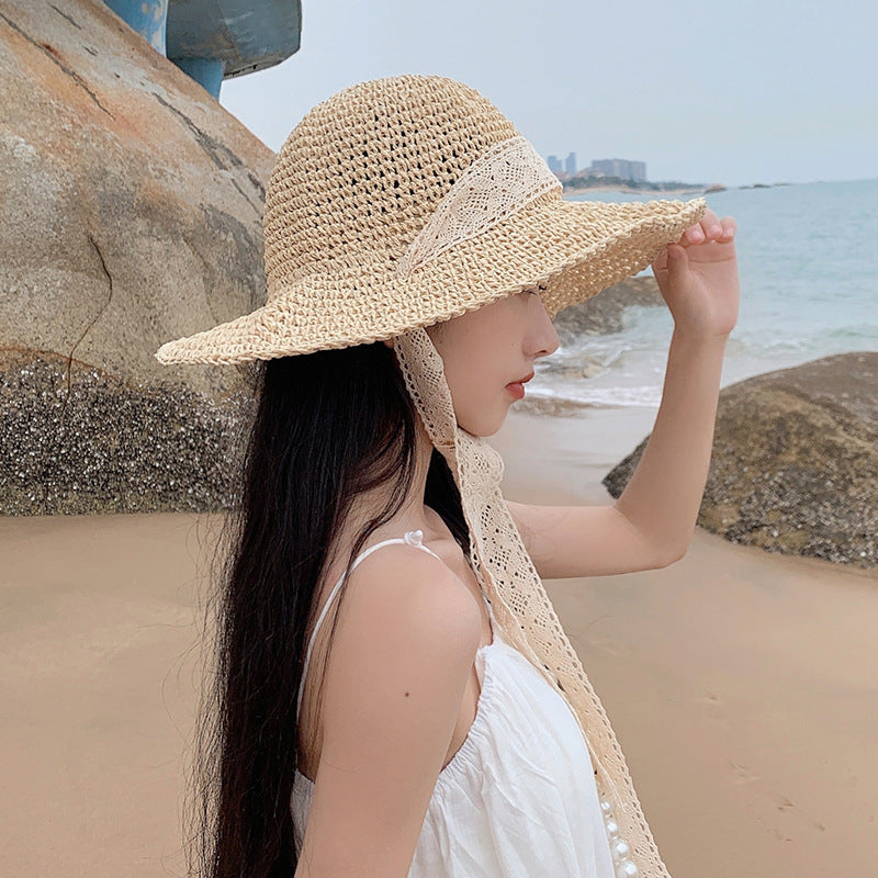 Sombrero tejido para el sol de playa para vacaciones de verano para mujer