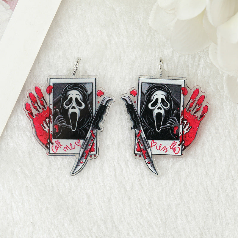 Pendientes de calavera acrílica de doble cara para mujer, de Halloween