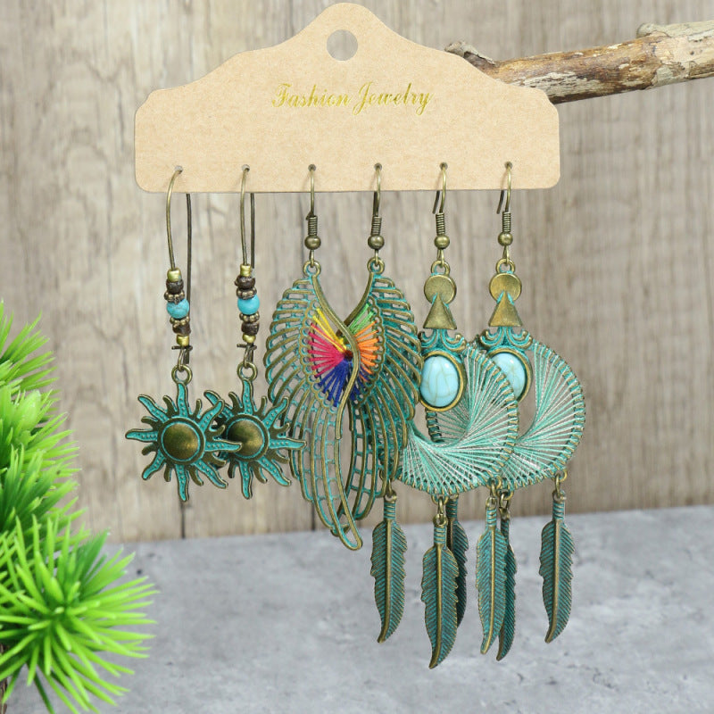 Conjunto de pendientes con borlas creativas retro de estilo étnico bohemio
