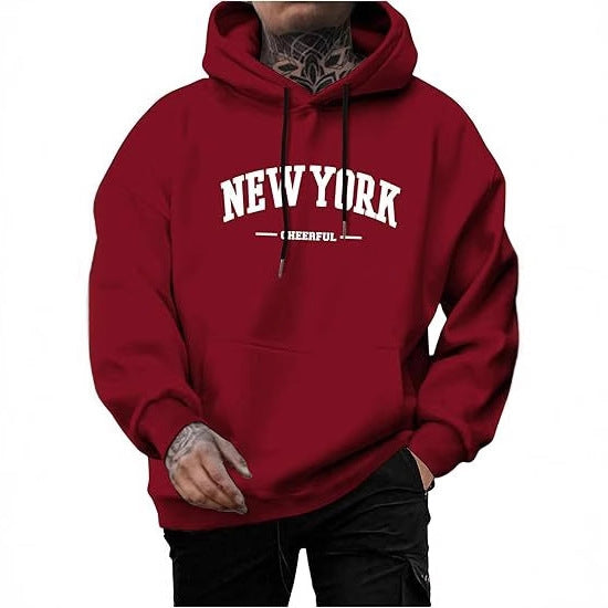 Men's Casual Fashion Letter Print Fleece-Lined Hoodie