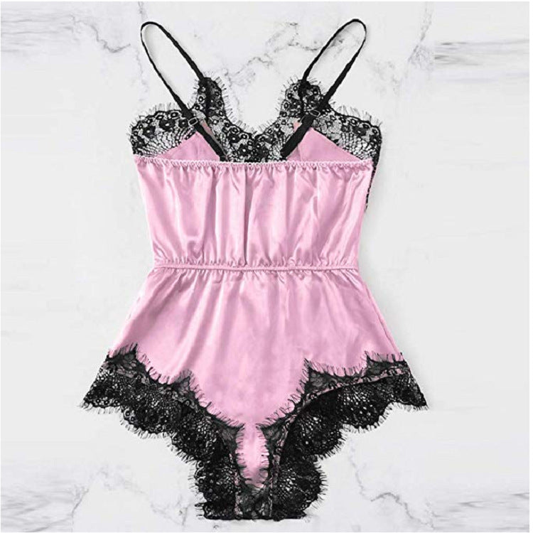 Women Pajamas Imitation Silk Homewear Lace Sleepwear