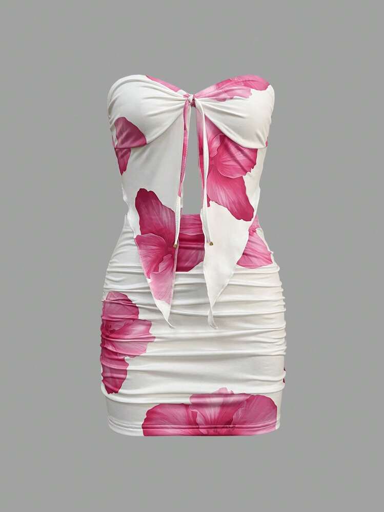 Ensemble d'été pour femme, haut tube à lacets et mini-jupe à imprimé floral