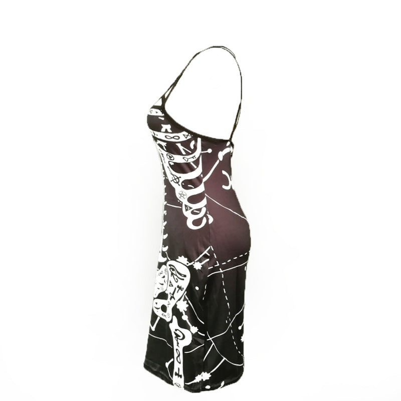 Vestido sexy punk de Halloween con calavera y huesos cruzados para mujer
