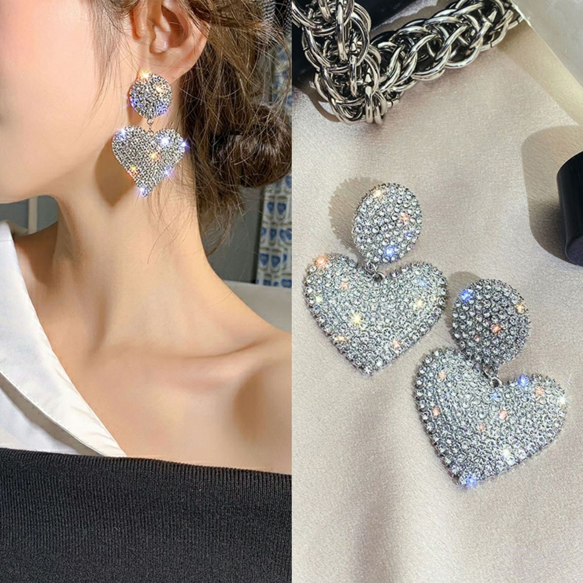 Pendientes personalizados con forma de corazón de diamantes de imitación