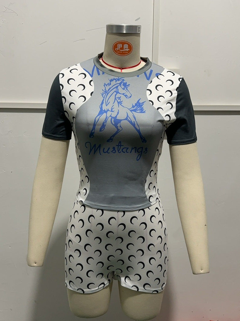 Women Fashion Color Block Short Sleeve Top And Shorts Set