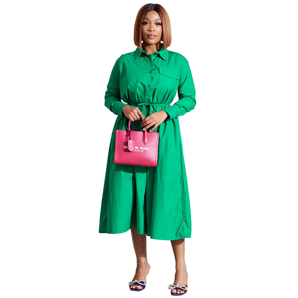 Women Casual Solid Color Long Sleeve Dress