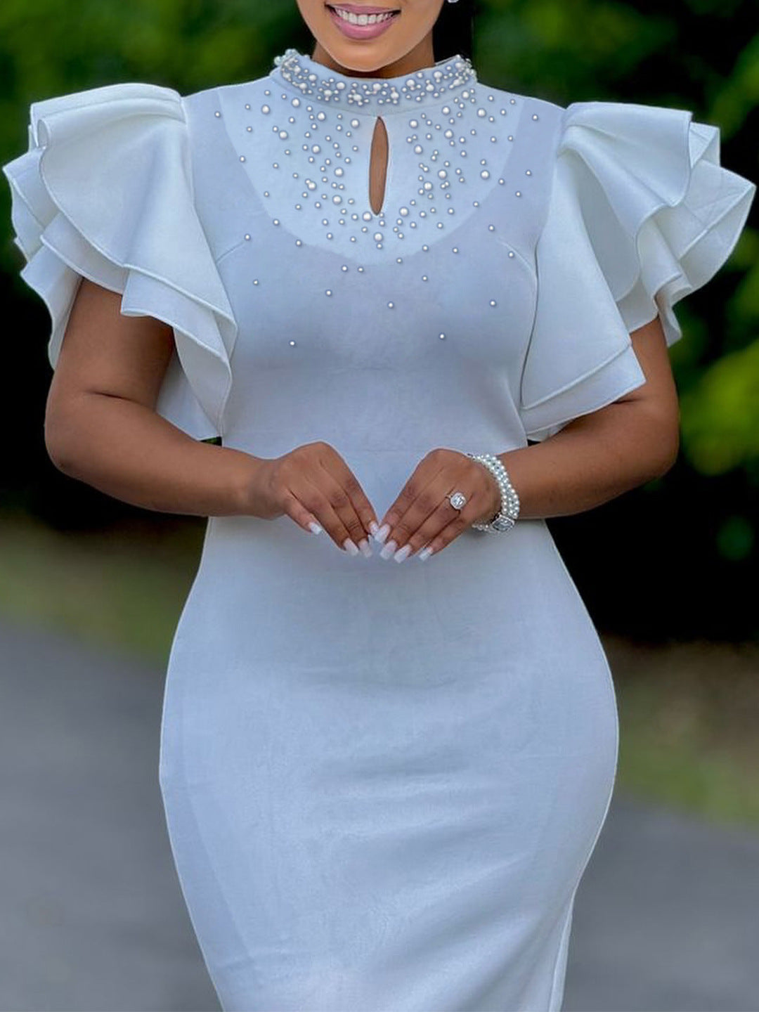 Women Fashion Elegant Plus Size Solid Color Dress