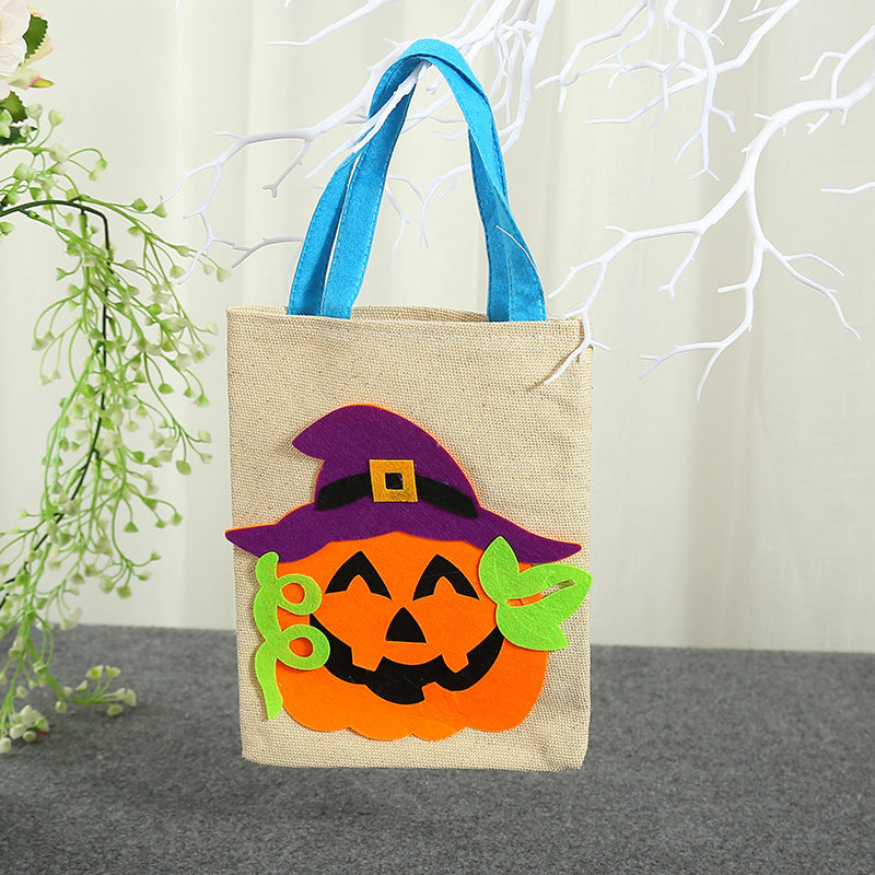 Bolso de mano de arpillera de Halloween para mujer, material de lino