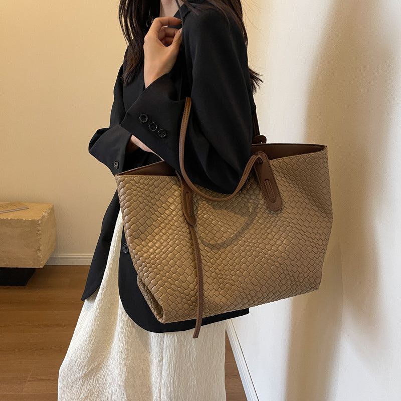 Bolso tote tejido informal de moda para mujer con gran capacidad