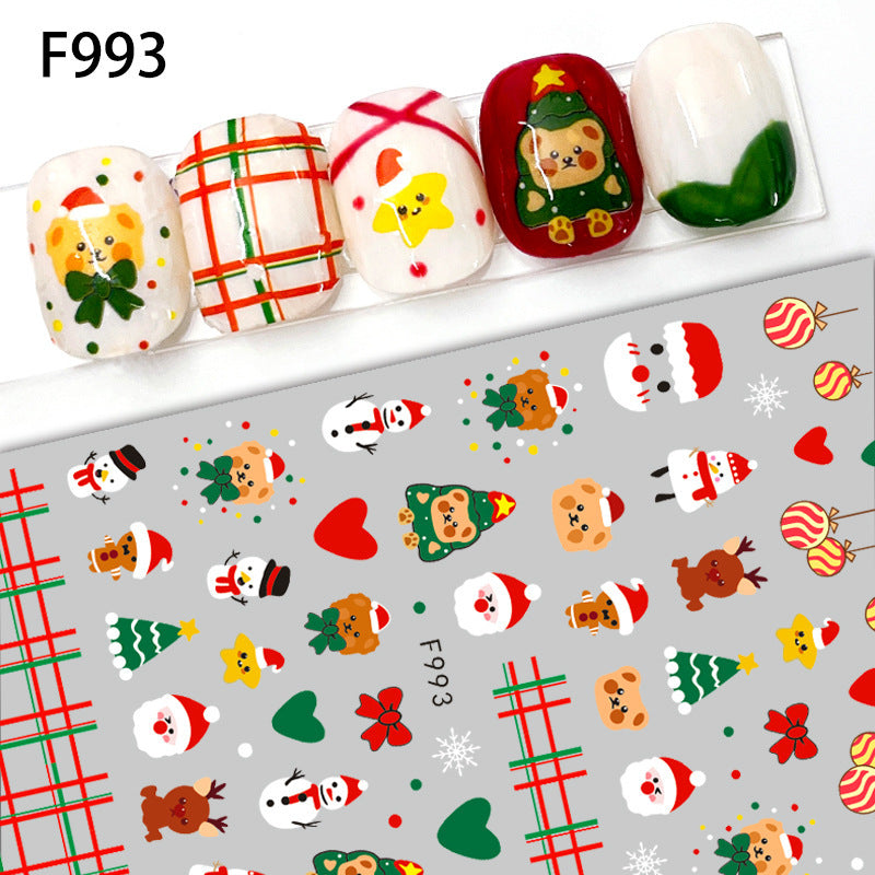 Pegatinas de uñas con diseño de copos de nieve y alces navideños