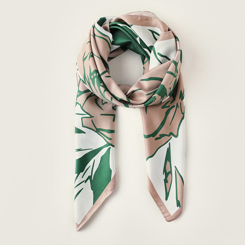 Bufanda cuadrada de seda con estampado de flores vintage de primavera para mujer