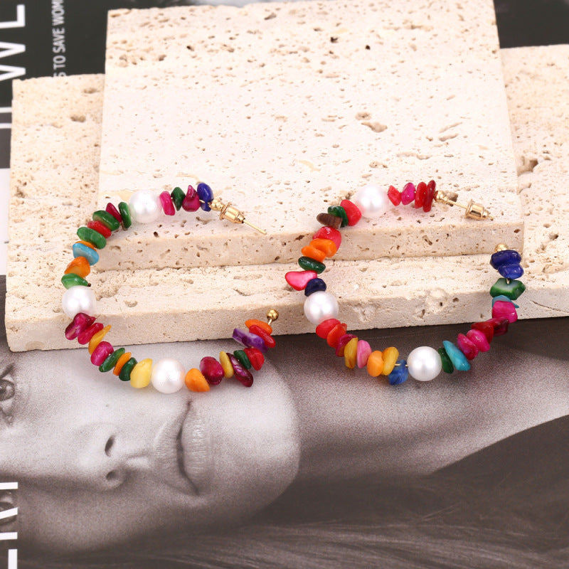 Pendientes de perlas multicolores bohemios