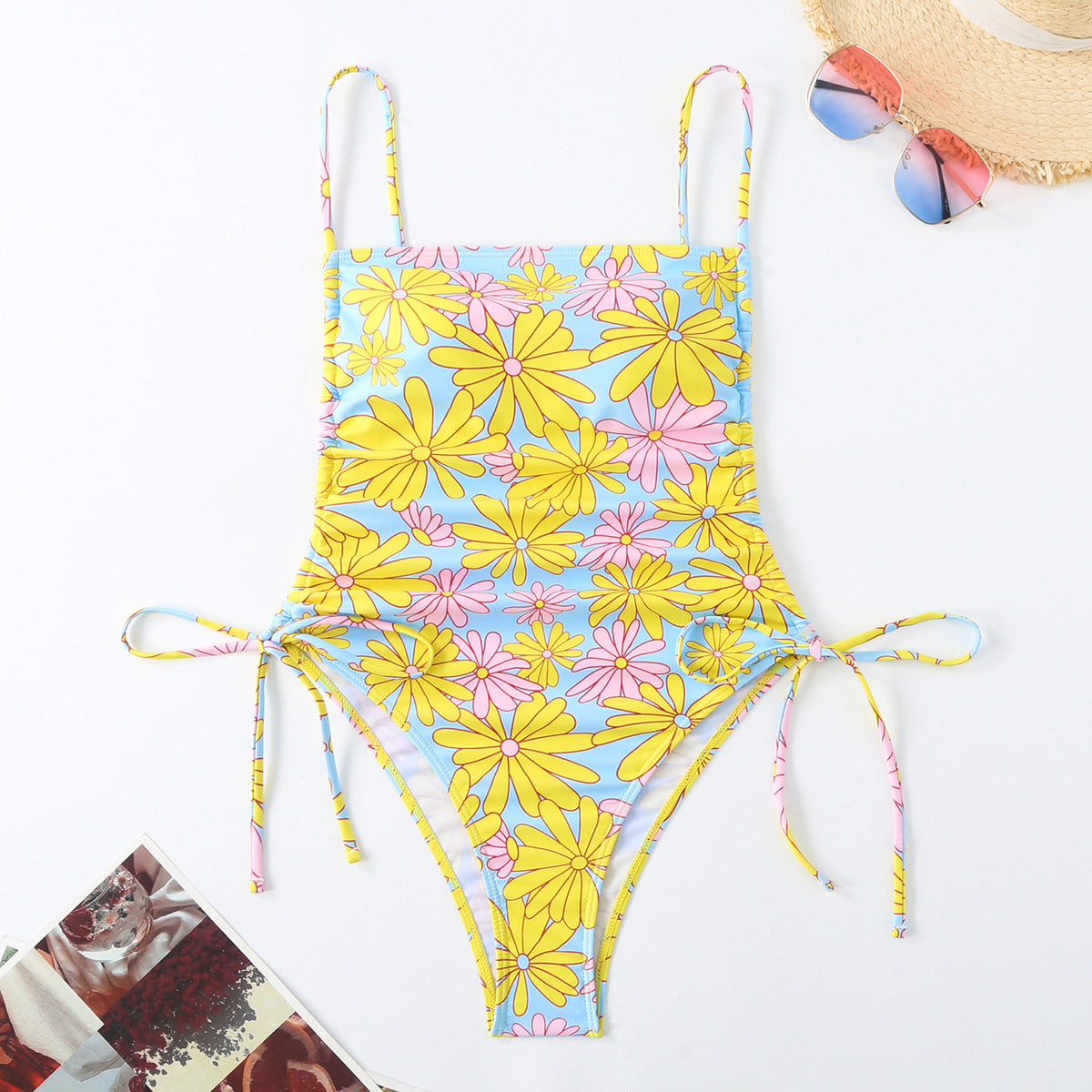 Maillot de bain à cordon de serrage imprimé floral pour femme