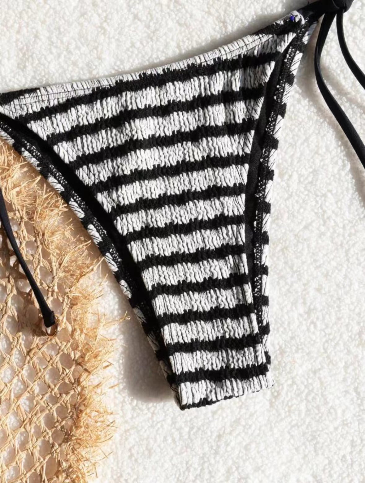 Maillot de bain bikini dos nu à rayures de couleur contrastée pour femme