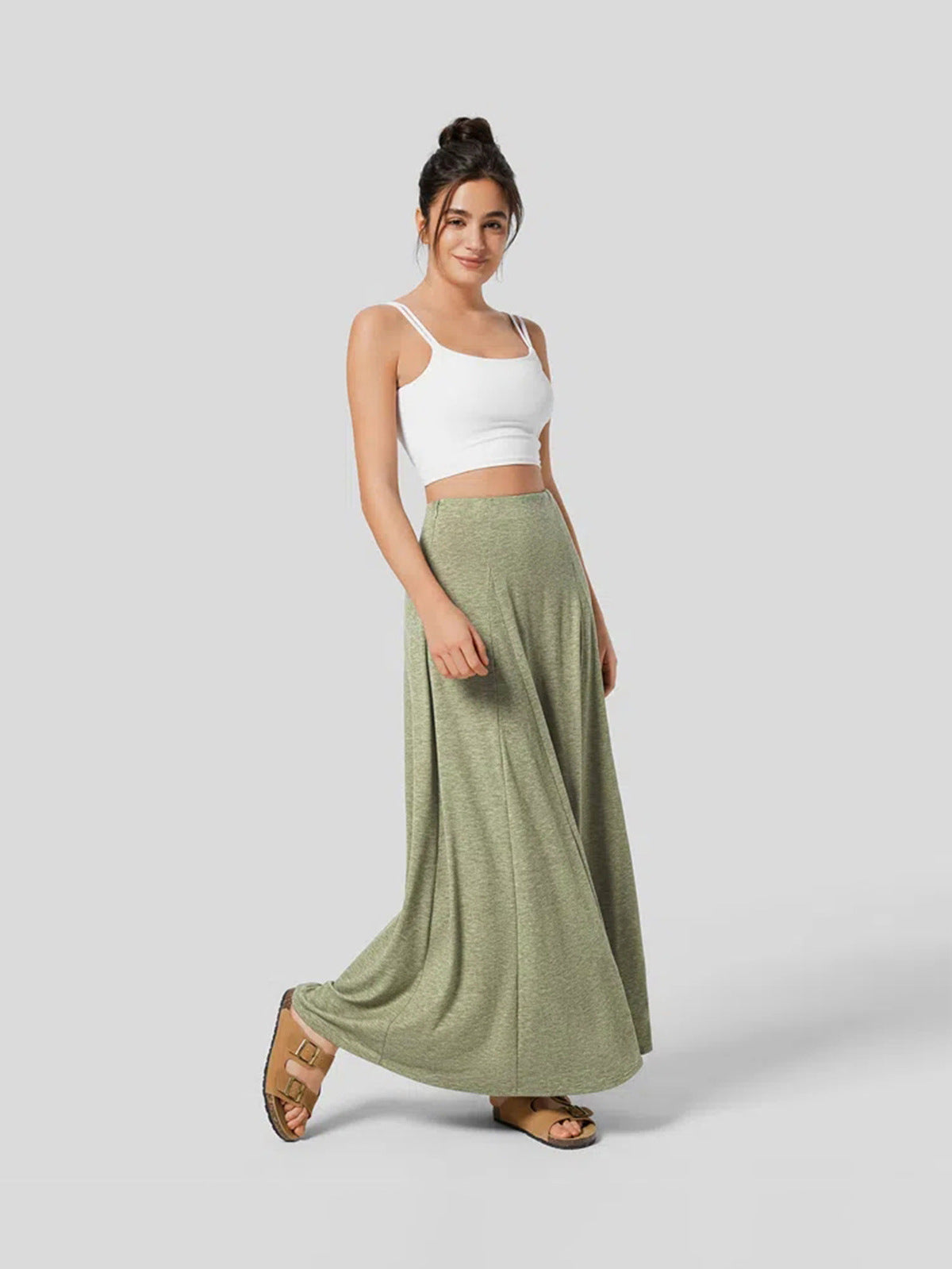 Falda holgada de punto de color liso informal a la moda para mujer