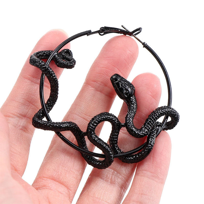 Halloween Women Exaggerated Snake Hoop Earrings