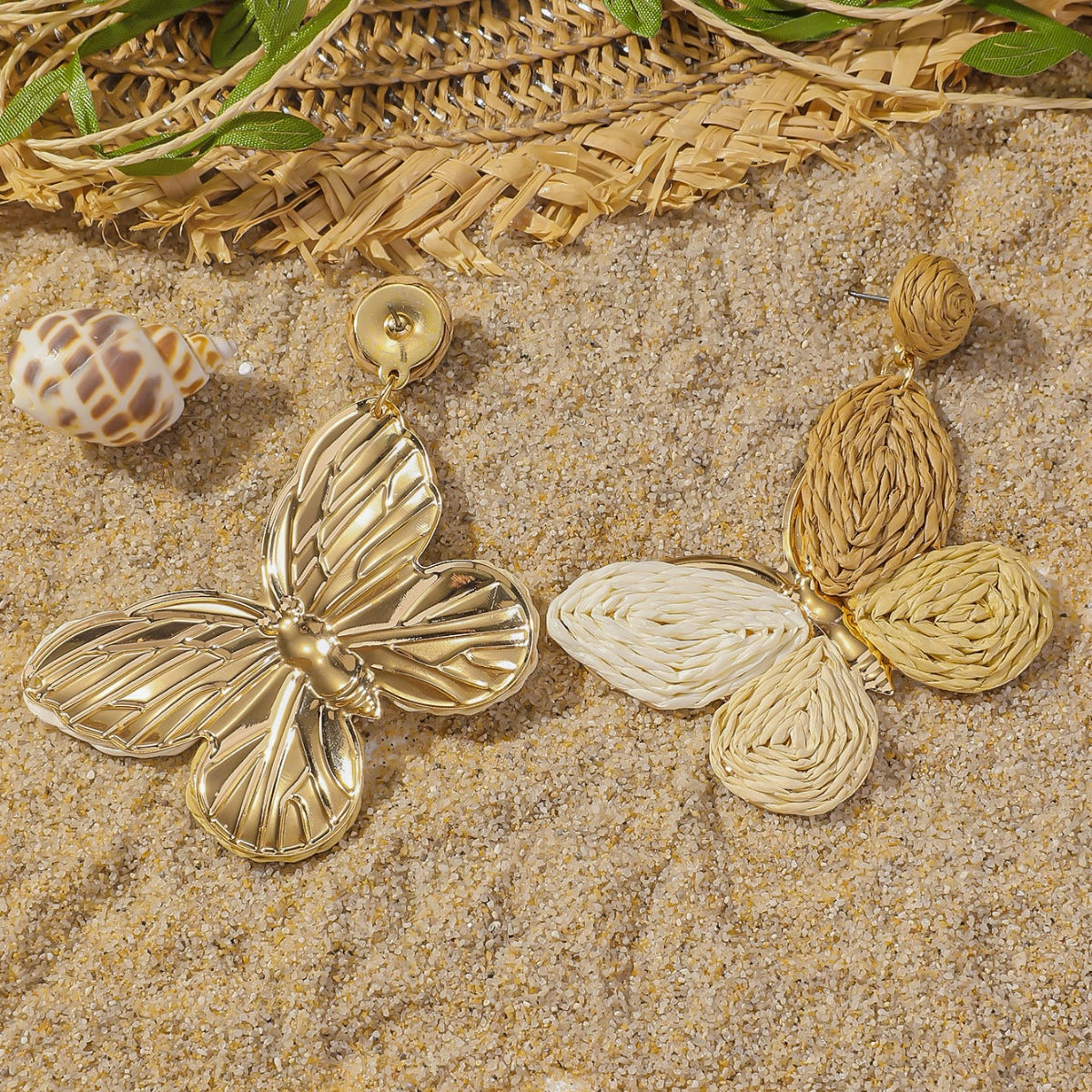 Boucles d'oreilles papillon multicolores en raphia pour femmes