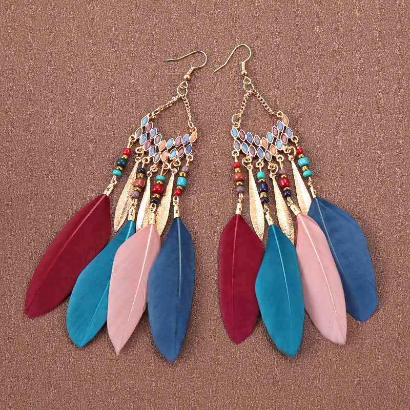 Bohemian Ethnic Style Retro Tassel Feather Earrings