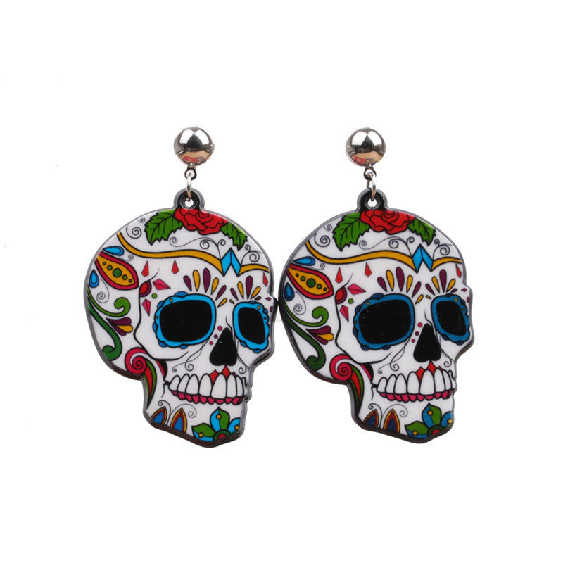 Pendientes de calavera acrílica de moda para Halloween para mujer