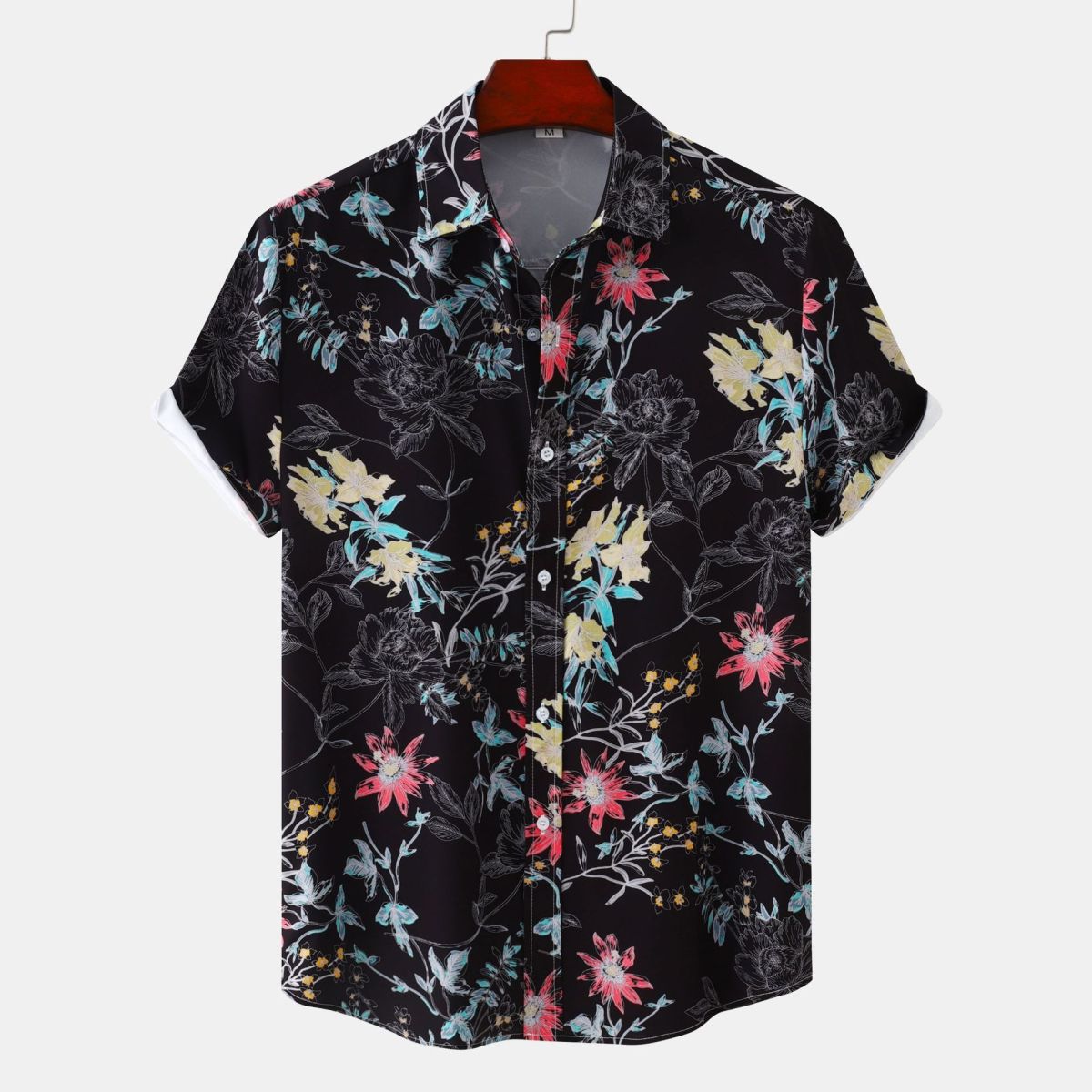 Men Summer Leisure Vacation 3D Tiny Flower Print Short Sleeve Lapel Shirt
