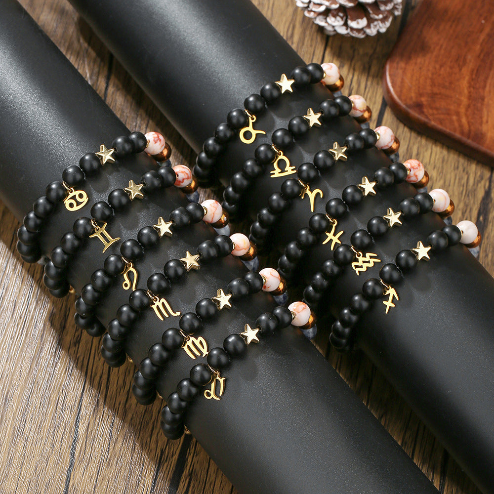 Fashion 12 Constellation Handmade Beaded Bracelet with Stainless Steel and Alloy