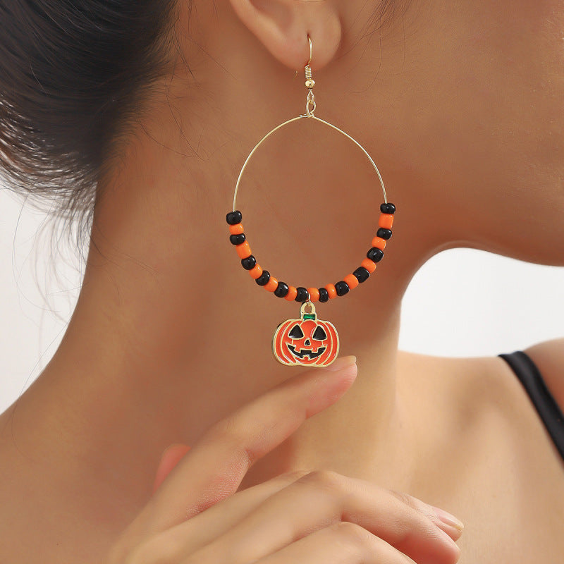 Halloween Women Creative Pumpkin Skull Bat Earrings