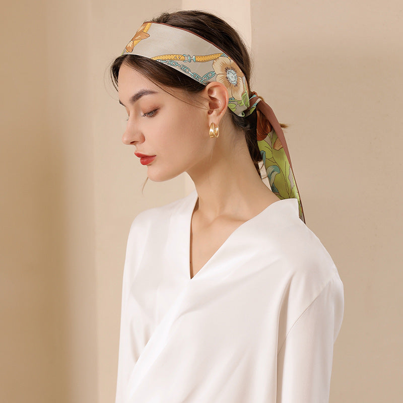 Pañuelo de seda con estampado floral chic de primavera para mujer