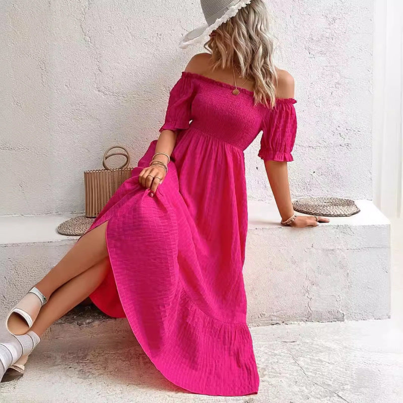 Vestido largo informal con hombros descubiertos para mujer de vacaciones
