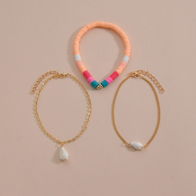 Conjunto de tobilleras multicapa con conchas de arcilla polimérica de Bohemia
