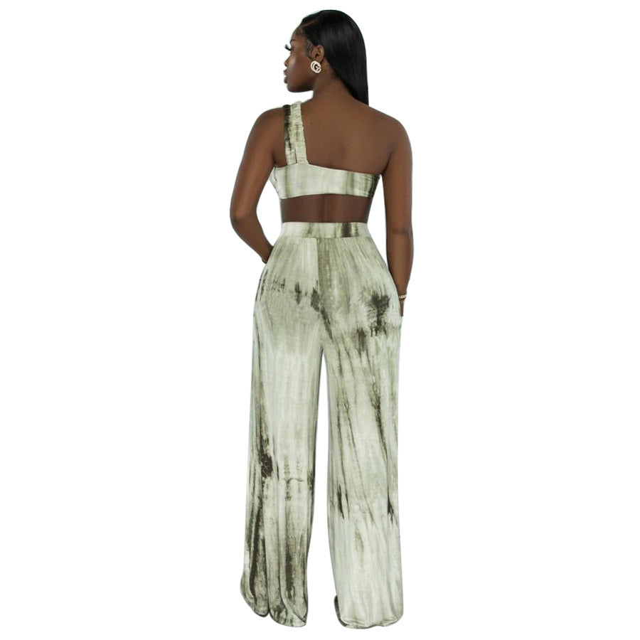Conjunto de top con estampado tie-dye y pantalón ancho para mujer