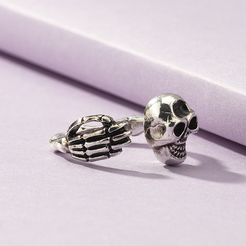 Anillo vintage de calavera exagerada de Halloween para mujer