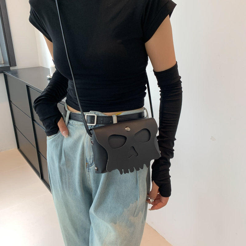 Sac bandoulière tendance et créatif à motif tête de mort de couleur unie