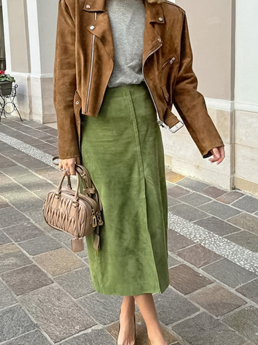 Falda midi de ante de color liso informal de moda para mujer