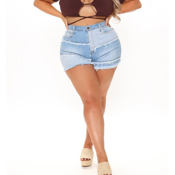 Pantalones cortos vaqueros de retazos casuales de moda para mujer